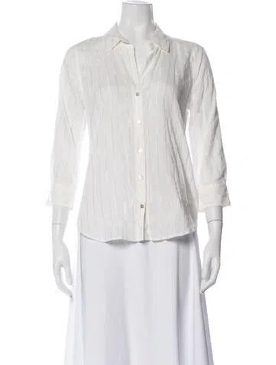 Pre-owned L'agence Striped Three-quarter Sleeve Button-up Top In Neutral