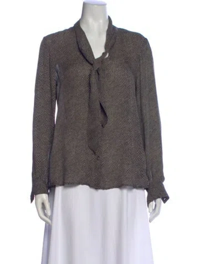 Pre-owned L'agence Striped Tie Neck Blouse In Black