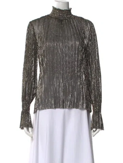 Pre-owned L'agence Striped Turtleneck Blouse In Gold