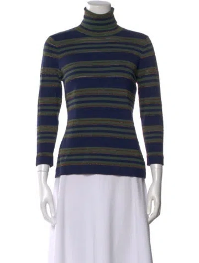 Pre-owned L'agence Striped Turtleneck Sweater In Blue