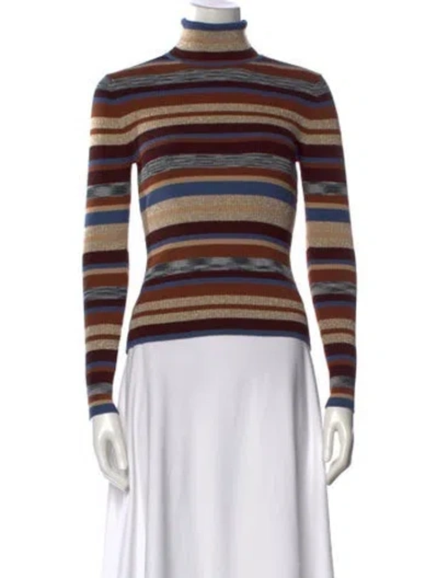 Pre-owned L'agence Striped Turtleneck Sweater In Blue