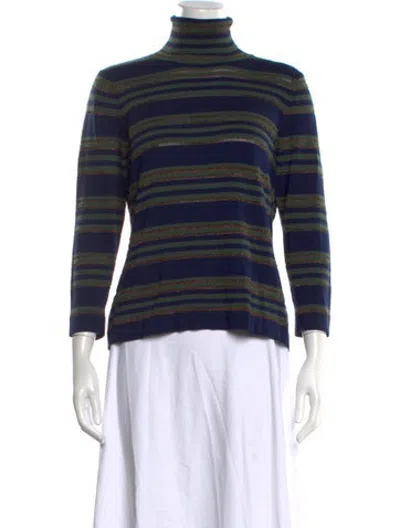 Pre-owned L'agence Striped Turtleneck Sweater In Blue