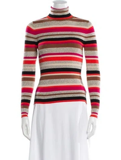 Pre-owned L'agence Striped Turtleneck Sweater W/ Tags In Orange