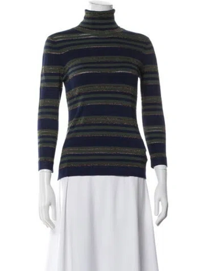 Pre-owned L'agence Striped Turtleneck Top W/ Tags In Blue