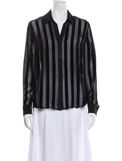 Pre-owned L'agence Striped V-neck Blouse In Black