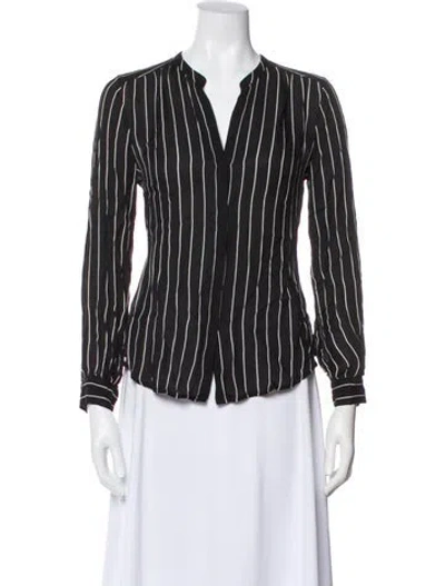 Pre-owned L'agence Striped V-neck Blouse In Black
