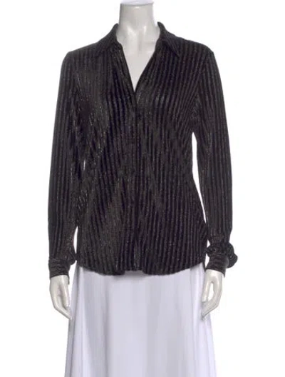 Pre-owned L'agence Striped V-neck Blouse In Black