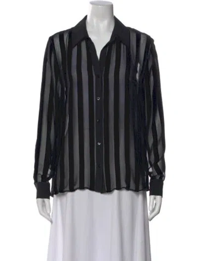 Pre-owned L'agence Striped V-neck Blouse In Black