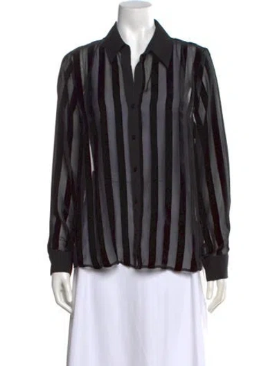 Pre-owned L'agence Striped V-neck Blouse In Black