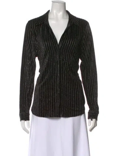Pre-owned L'agence Striped V-neck Blouse In Black