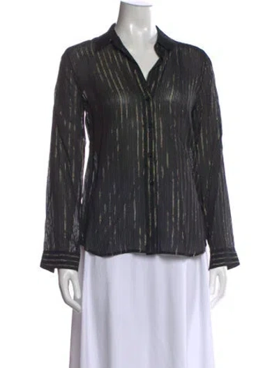 Pre-owned L'agence Striped V-neck Blouse In Black