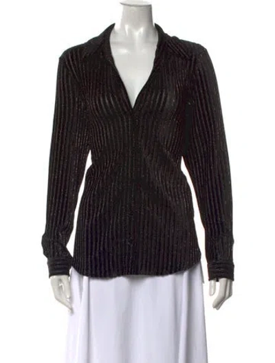 Pre-owned L'agence Striped V-neck Blouse In Black/metallic