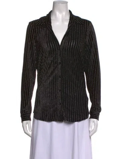 Pre-owned L'agence Striped V-neck Blouse In Black/metallic