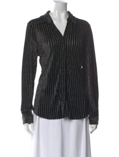 Pre-owned L'agence Striped V-neck Blouse W/ Tags In Black