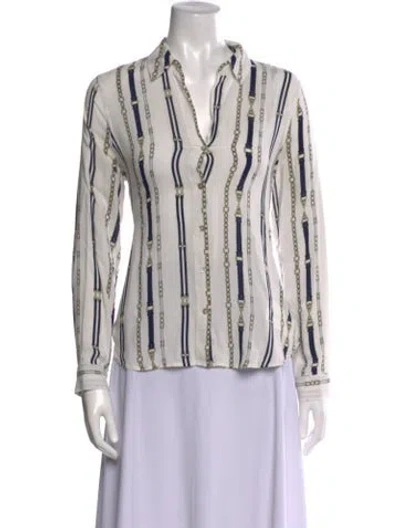 Pre-owned L'agence Striped V-neck Blouse In White
