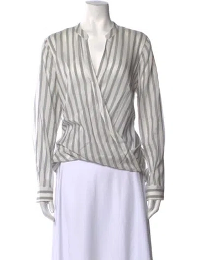Pre-owned L'agence Striped V-neck Blouse In White
