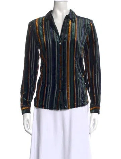 Pre-owned L'agence Striped V-neck Button-up Top In Black
