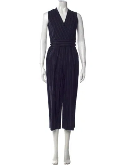 Pre-owned L'agence Striped V-neck Jumpsuit In Blue