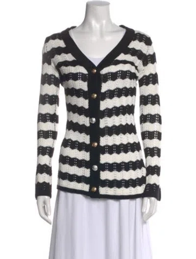 Pre-owned L'agence Striped V-neck Sweater In Black