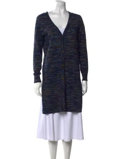 Pre-owned L'agence Striped V-neck Sweater In Blue