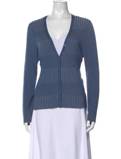 Pre-owned L'agence Striped V-neck Sweater In Blue