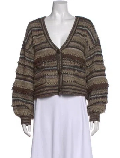 Pre-owned L'agence Striped V-neck Sweater In Brown