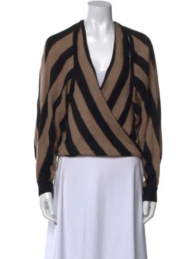 Pre-owned L'agence Striped V-neck Sweater In Brown