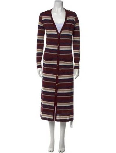Pre-owned L'agence Striped V-neck Sweater In Brown