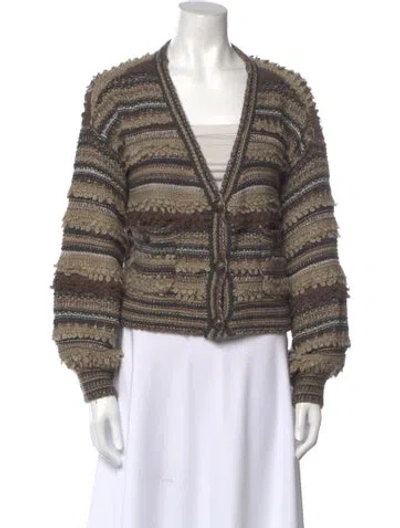 Pre-owned L'agence Striped V-neck Sweater In Brown