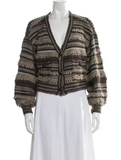 Pre-owned L'agence Striped V-neck Sweater In Brown