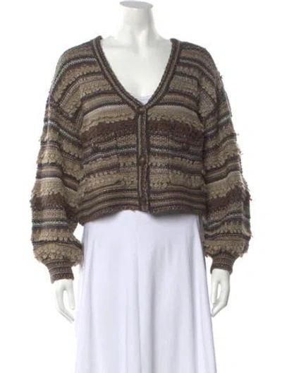 Pre-owned L'agence Striped V-neck Sweater In Brown