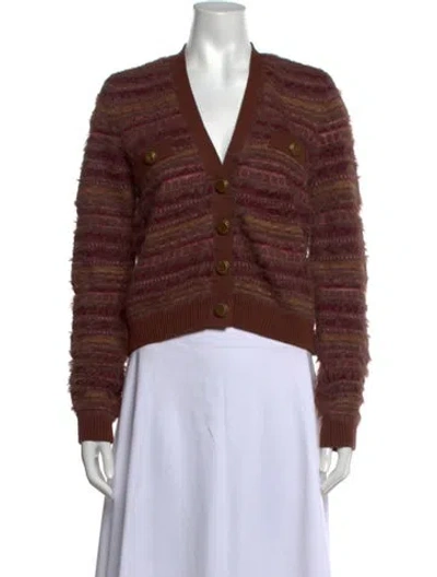 Pre-owned L'agence Striped V-neck Sweater In Brown
