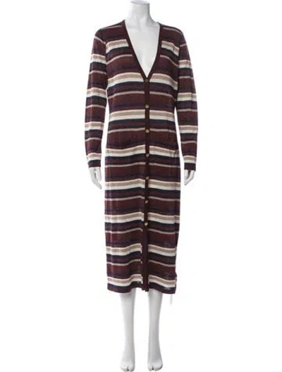 Pre-owned L'agence Striped V-neck Sweater In Brown/metallic