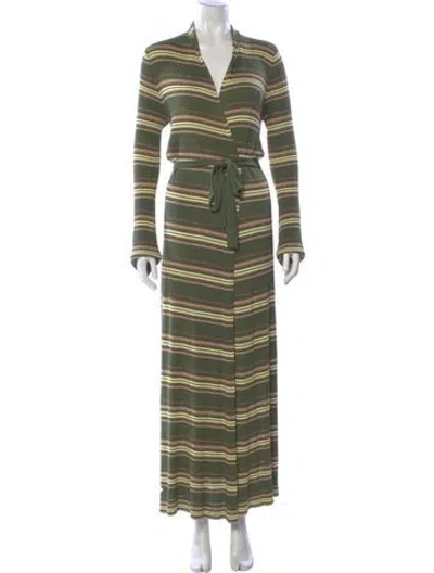 Pre-owned L'agence Striped V-neck Sweater In Green