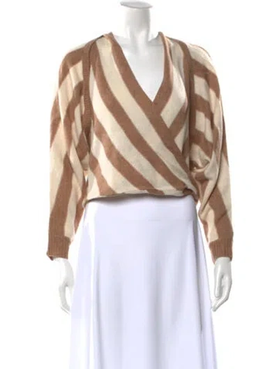 Pre-owned L'agence Striped V-neck Sweater In Neutral