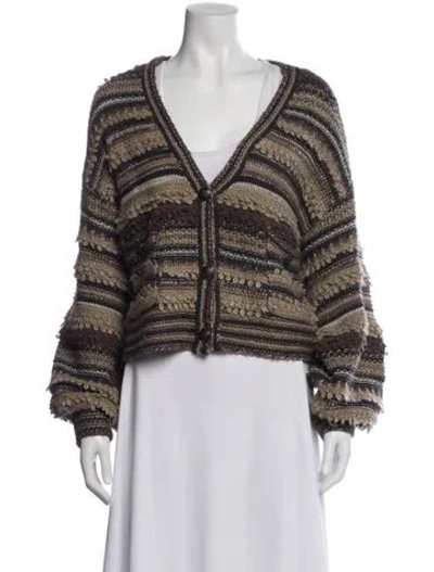 Pre-owned L'agence Striped V-neck Sweater In Neutral