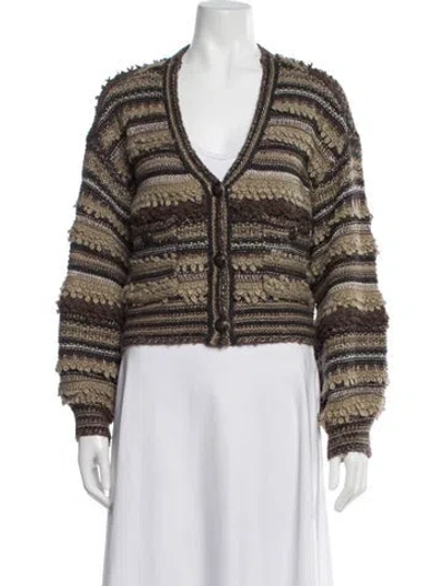 Pre-owned L'agence Striped V-neck Sweater In Neutral