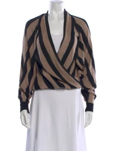 Pre-owned L'agence Striped V-neck Sweater In Neutral