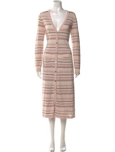 Pre-owned L'agence Striped V-neck Sweater In Pink