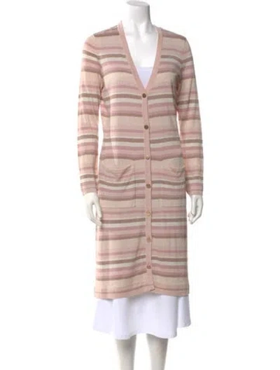 Pre-owned L'agence Striped V-neck Sweater In Pink