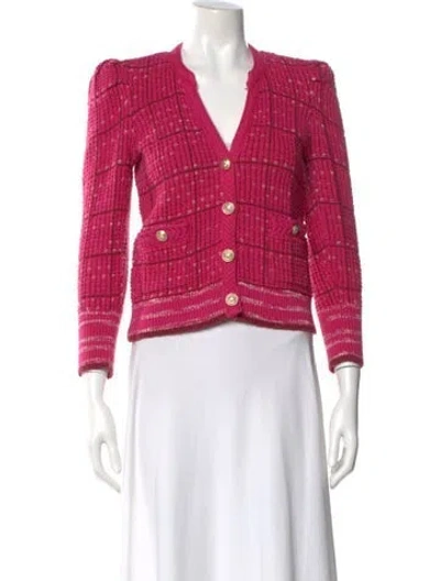 Pre-owned L'agence Striped V-neck Sweater In Pink