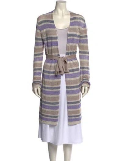 Pre-owned L'agence Striped V-neck Sweater In Purple