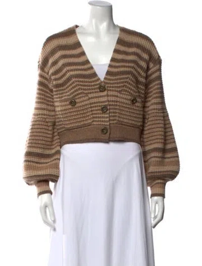 Pre-owned L'agence Striped V-neck Sweater W/ Tags In Brown