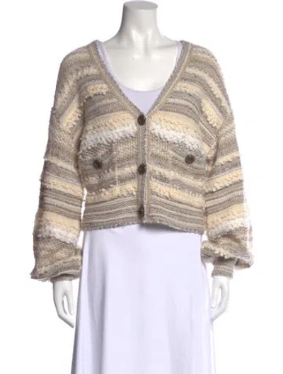 Pre-owned L'agence Striped V-neck Sweater W/ Tags In Brown
