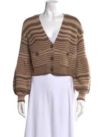 Pre-owned L'agence Striped V-neck Sweater W/ Tags In Brown