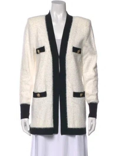 Pre-owned L'agence Striped V-neck Sweater In White