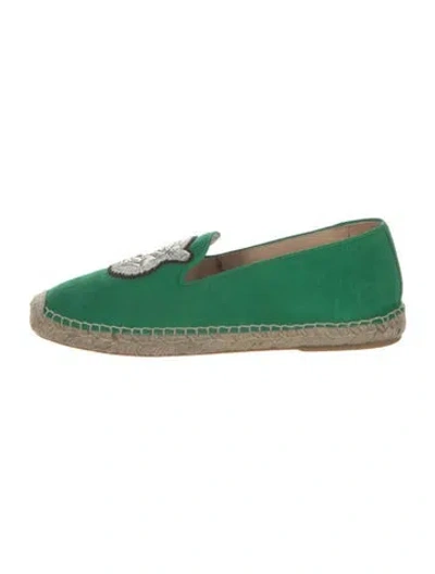 Pre-owned L'agence Suede Animal Print Espadrilles In Green