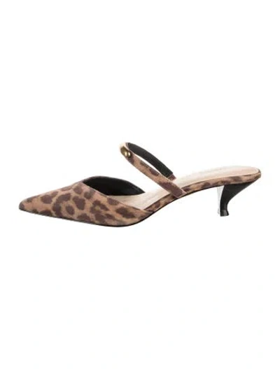Pre-owned L'agence Suede Animal Print Mules In Brown