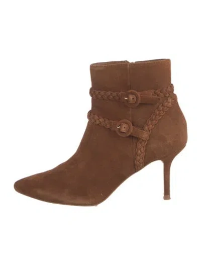 Pre-owned L'agence Suede Braided Accents Boots In Brown