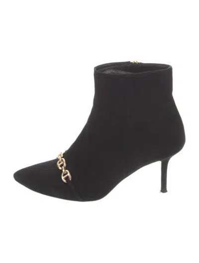 Pre-owned L'agence Suede Chain-link Accents Boots In Black